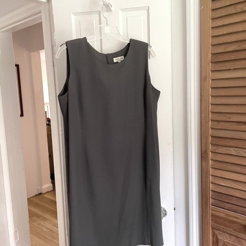 Tamotsu Sleevelss Tank Professional Midi Dress Fine Grey Herringbone Suiting 18W